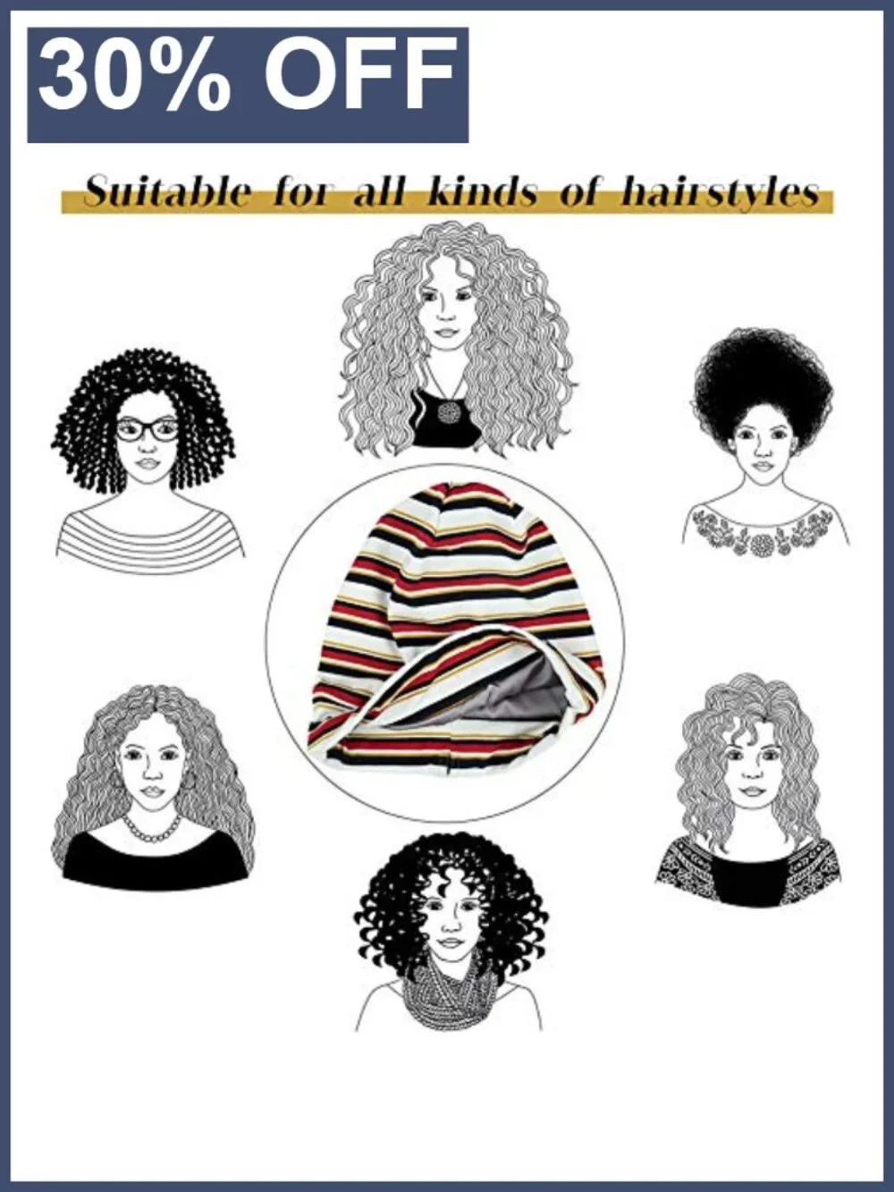 Adjustable Satin Lined Sleep Cap for Dreadlocks Curly Hair, Stay On Overnight,